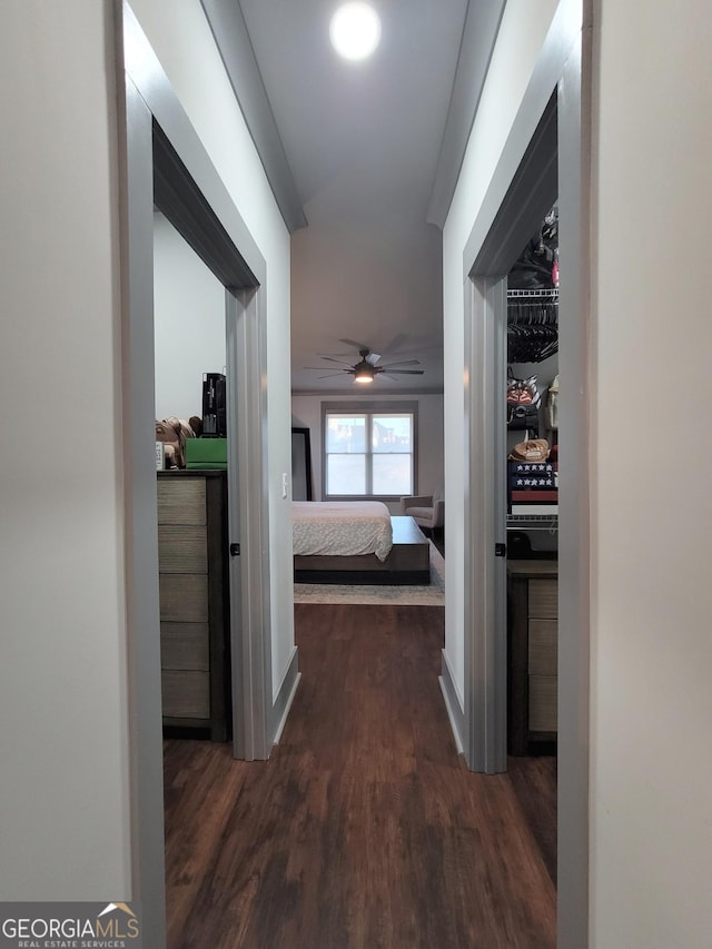 corridor with dark wood-type flooring