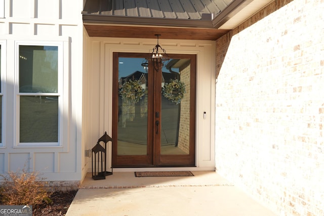 view of exterior entry with french doors