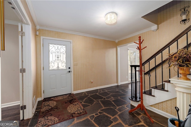 foyer with ornamental molding