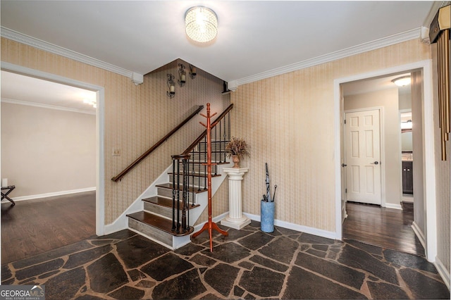 stairway with crown molding