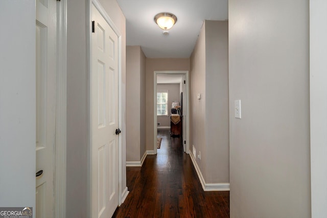 hall featuring dark wood-type flooring