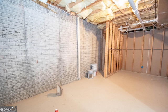 basement with brick wall