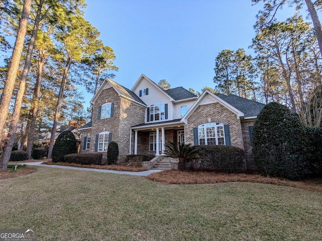 view of front property featuring a porch and a front lawn