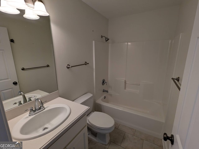 full bathroom with tile patterned floors, vanity, toilet, and shower / washtub combination