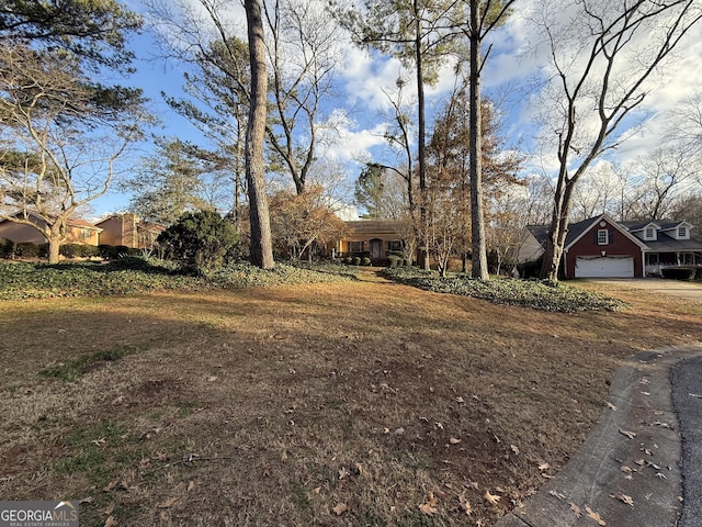 view of yard with a garage