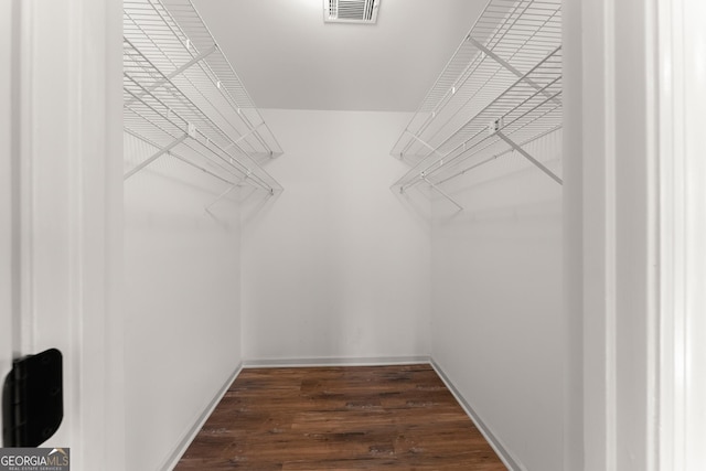 spacious closet featuring dark hardwood / wood-style flooring