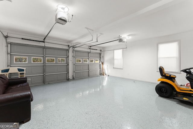 garage with a garage door opener