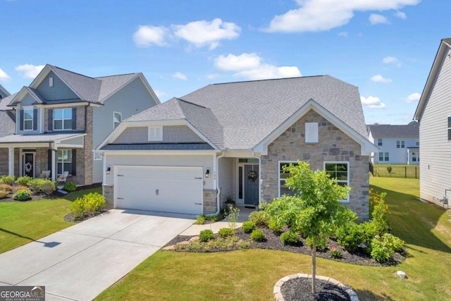 craftsman-style house with a front yard and a garage