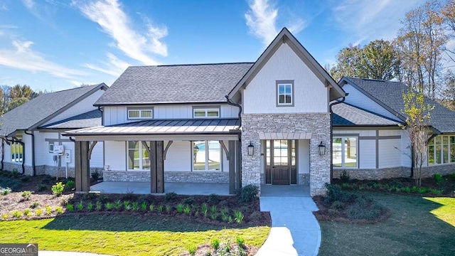 modern farmhouse with a front yard