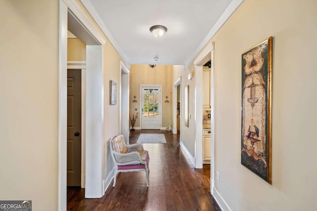 hall with dark hardwood / wood-style floors