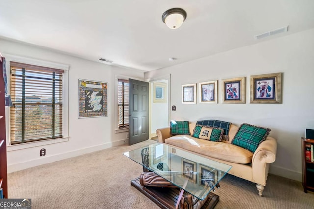 living room featuring carpet flooring