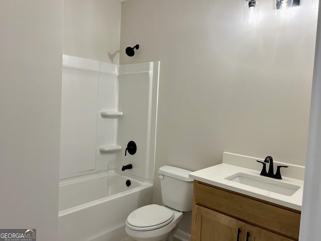 full bath featuring shower / bath combination, vanity, and toilet