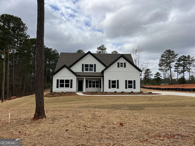 modern farmhouse with board and batten siding