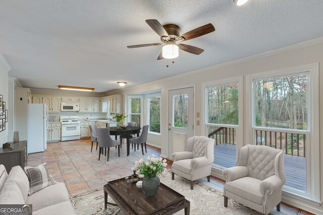 sunroom featuring ceiling fan and plenty of natural light