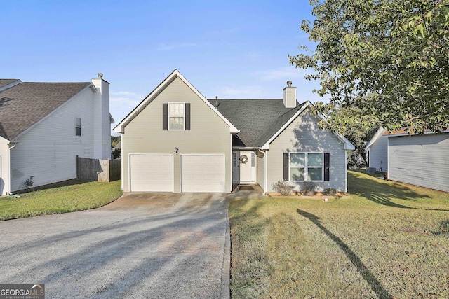 view of front of home featuring a garage and a front lawn