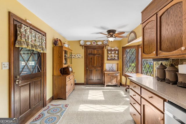 kitchen with dishwasher and ceiling fan