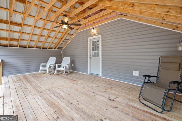 wooden deck featuring ceiling fan