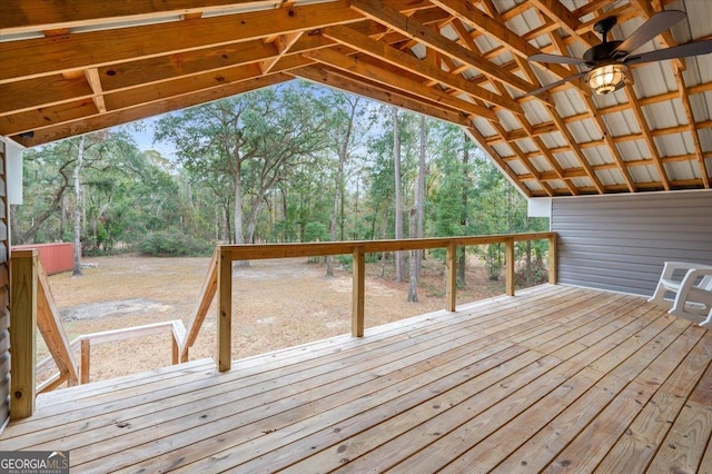 wooden deck with ceiling fan