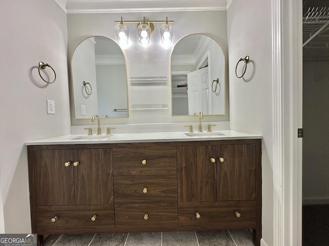 bathroom featuring vanity and ornamental molding