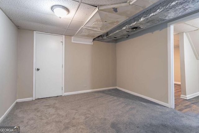 basement with carpet flooring