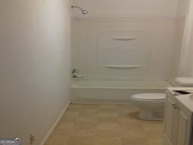 full bathroom with toilet, shower / washtub combination, and vanity