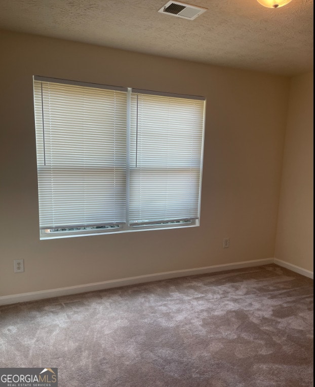 carpeted spare room featuring a textured ceiling