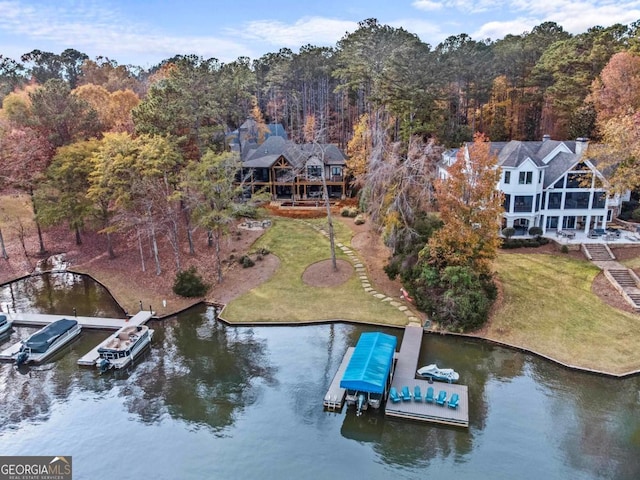 aerial view with a water view