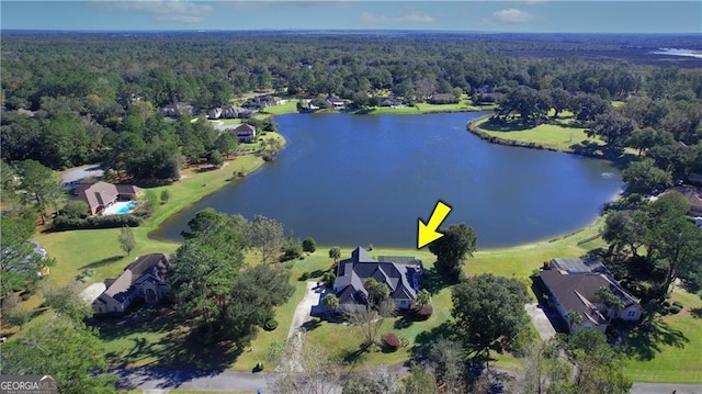 aerial view with a water view