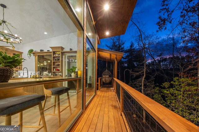 deck at twilight with sink