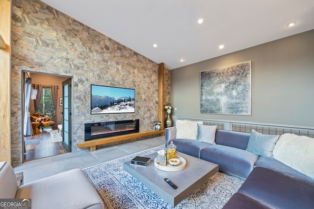 living room featuring light tile patterned floors