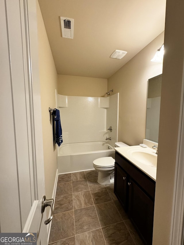 full bathroom featuring vanity, shower / bathtub combination, and toilet