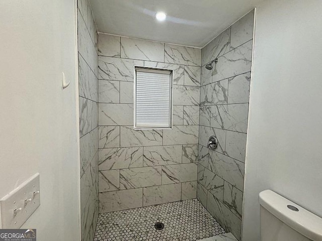 full bathroom with toilet and a stall shower