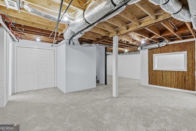 basement featuring carpet