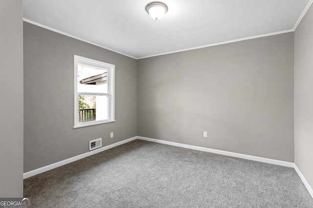 spare room featuring carpet and crown molding