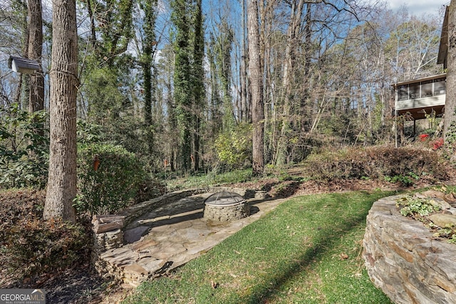 view of yard with an outdoor fire pit