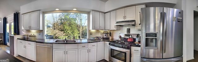 kitchen featuring white cabinetry, sink, appliances with stainless steel finishes, and tasteful backsplash