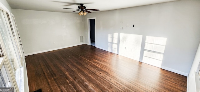 unfurnished room featuring hardwood / wood-style flooring and ceiling fan