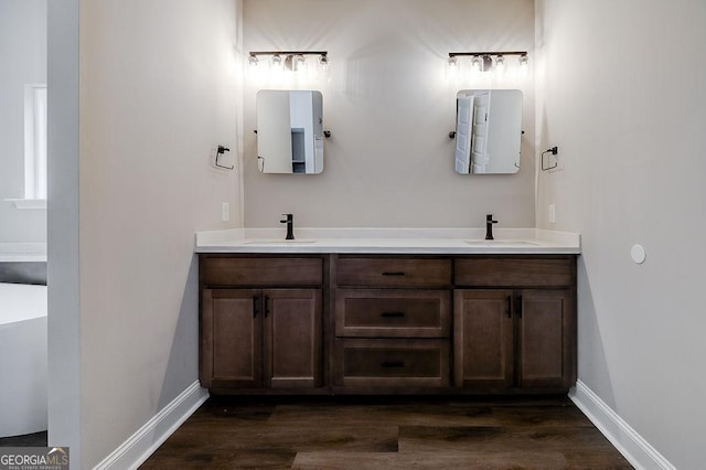 bathroom featuring hardwood / wood-style flooring and vanity