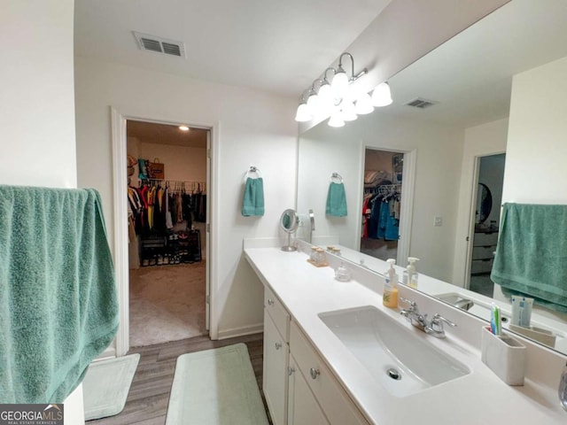 bathroom with vanity and wood-type flooring