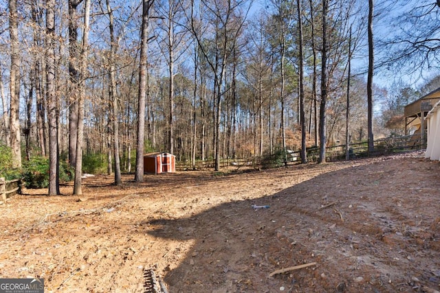 view of yard with a storage shed