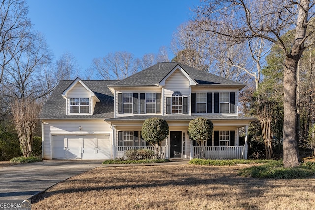 view of front of home with covered porch and a garage