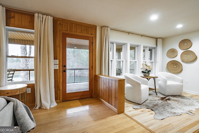 doorway to outside featuring light hardwood / wood-style floors