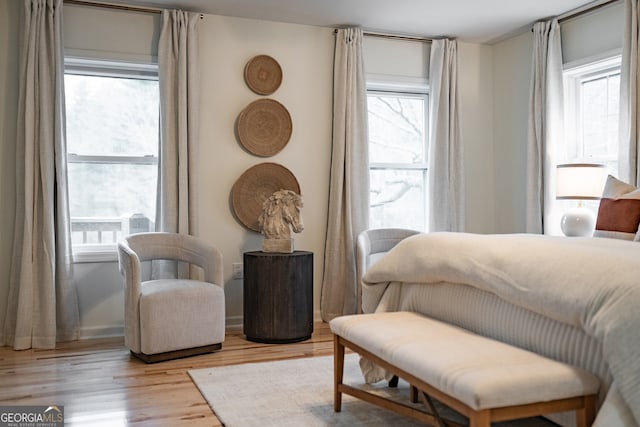 bedroom with light hardwood / wood-style floors