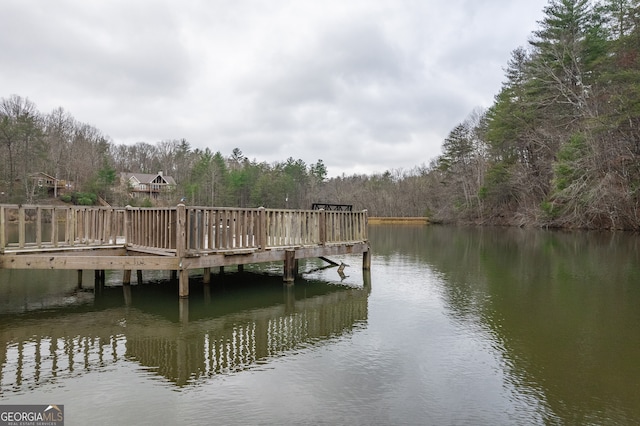 view of dock with a water view