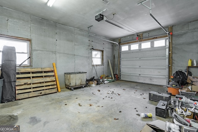 garage with a garage door opener