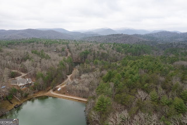 bird's eye view with a water and mountain view