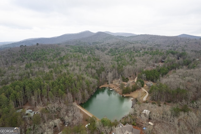 bird's eye view with a water and mountain view