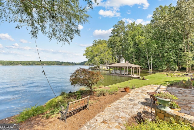 property view of water featuring a gazebo