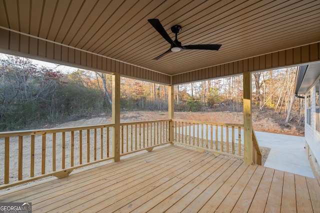 wooden deck with ceiling fan