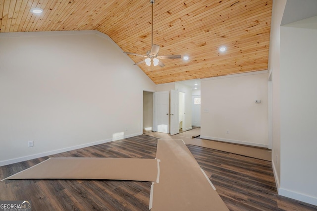 unfurnished room with wooden ceiling, lofted ceiling, and wood-type flooring